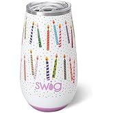 Swig Life 6oz Stemless Champagne Flute with Lid, Triple Insulated, Stainless Steel, Double Wall, Vacuum Insulated Champagne Tumbler, Birthday Gifts for Women (Make a Wish)