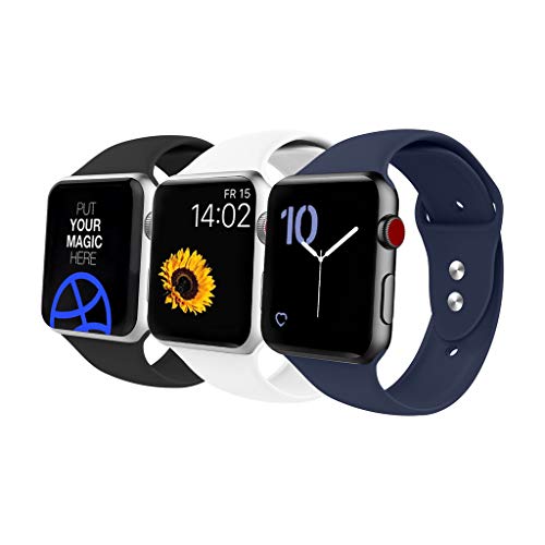 VATI Sport Band Compatible for Apple Watch Band 38mm 40mm, 3-Pack Soft Silicone Sport Strap Replacement Bands Compatible with 2018 iWatch Apple Watch Series 4/3/2/1, 38MM 40MM S/M