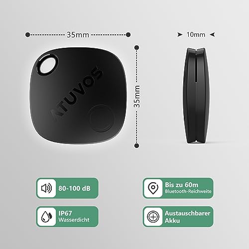 ATUVOS Air Tracker Tag 2 Pack, Luggage Tracker Key Finder Work with Apple Find My APP (iOS Only, Android not Supported), Bluetooth Item Locator for Car Key, Bag, Wallet, Suitcase, Replaceable Battery