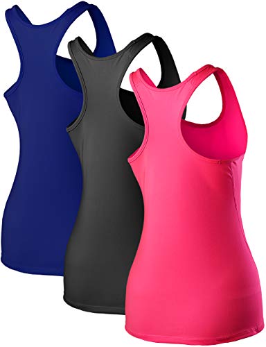 Fastorm Women's 3 Pack Running Tank Tops for Women Active Racerback Dry Fit Tank Top Black-CBlue-NPink M