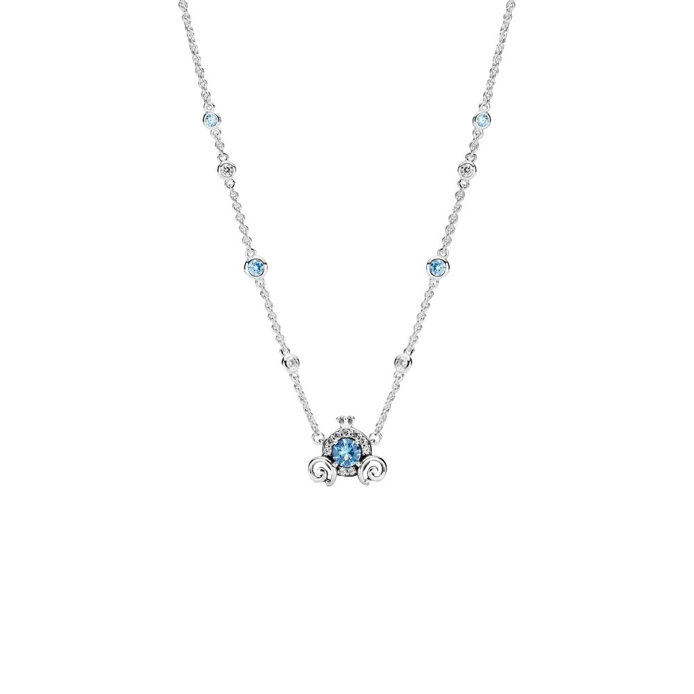 PANDORA Disney Sterling Silver Pumpkin Carriage Necklace 45cm, 45 cm, Sterling Silver, Cubic Zirconia