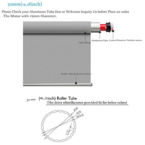 Rollerhouse Solar Roller Shades for Windows Remote Control Blinds Battery Powered Suit 1.18 inch(30mm) Pipe
