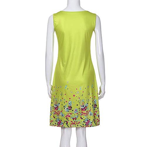Handyulong Womens Dresses Summer Linen Sleeveless Boho Print Button Mini Tank Dress with Pockets Beach Sundress Cocktail