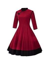 Lowprofile - Vestido de chino para mujer, estilo retro chino, manga 3 4, vestido acampanado