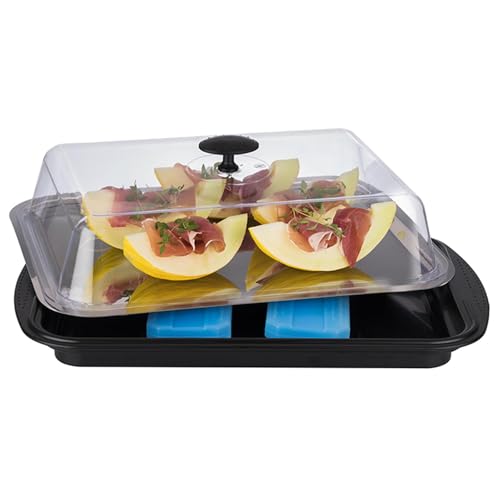 APS Thermal Set 5 Pieces - High Quality Tray Set Consisting of a Sturdy Bowl, a Stainless Steel Tray, Two Cooling Batteries and a Food Storage Cover, Black