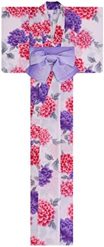 [50% OFF] KimonoMode24 Women's Japanese Yukata And Easy Wearing Purple Obi Set/ Flower Pattern Free Size Pink