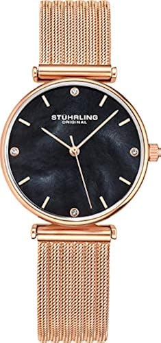 Stuhrling Original Womens Watch Mother of Pearl Analog Watch Dial, Silver  Stainless Steel Braided Mesh 3927 Watches for Women Collection (Rose