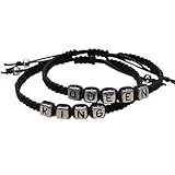 OULII Couples Bracelets Set King and Queen Bracelet Handmade Lovers Bracelets (Black)