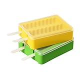 AROTAO Popsicle Molds Silicone Popsicle Maker Ice Pop Molds with 2 Lids and 4 Sticks - Easy Removal - Set of 2 Different Shapes - BPA Free - DIY Ice Cream Maker For Kids - Yellow and Green