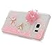 Galaxy S6 Edge Plus Case - Mavis's Diary Flowing Liquid Fancy Pink Love Heart with 3D Handmade Bling Flower White Butterfly Shiny Diamonds Clear Case Hard Cover for Samsung Galaxy S6 Edge+ G928