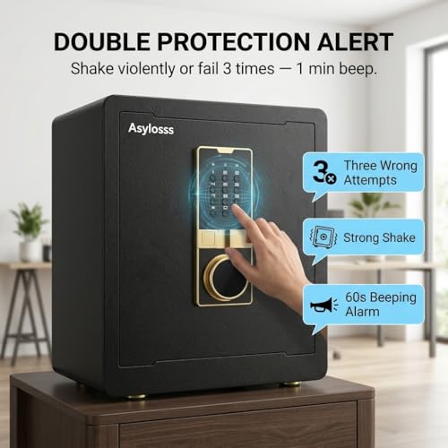 Asylosss 53L Home Safe with Hidden Code Drawer, 3-Layer Storage & Adjustable Shelf, Heavy Steel Multipoint Bolts, Triple Access, Dual Alarm, Wall Mountable – for Cash, Jewelry, Documents