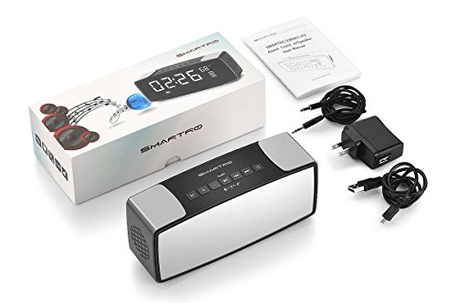 SMARTRO P2 Alarm Clock Bluetooth Speaker, Dual Loud Alarm Clocks Radio for Bedrooms, Bedside,Heavy Sleepers, 7" Large LED Display, Digital FM Radio, Stereo Sound, Snooze, AC& Battery Operated