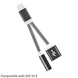 Upgraded Version Braided Type Lightning to 3.5mm Audio Headphone Jack Adapter Splitter Cable and Lightning Charger Port Supports iOS 10.3 for iPhone 7, iPhone 7 Plus (Black)