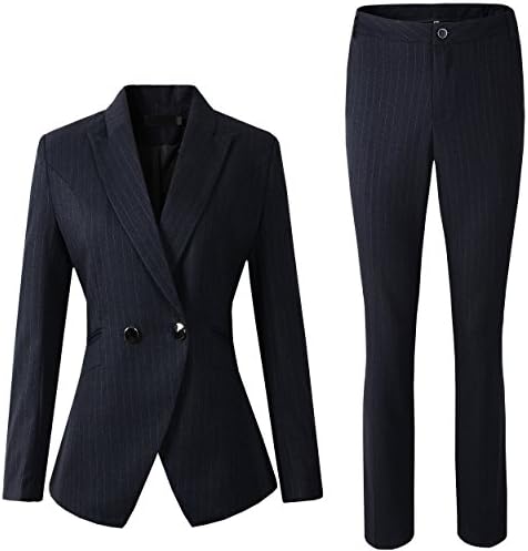 Sarety Women's Business OL Work Slim Fit Pinstripe Blazer Jacket Skirt Pants Suit Set black(Blazer+Pants) US S-Label L