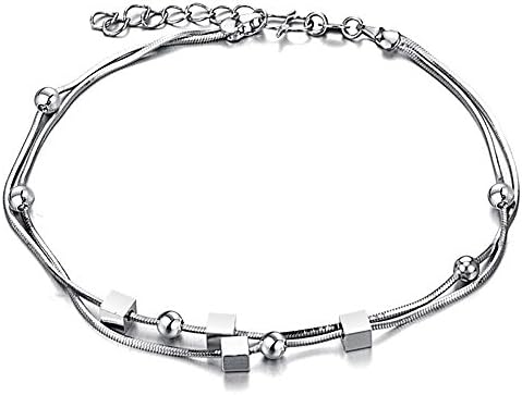 Opk Jewelry White Gold Plated Multi-layer Women's Anklet Bracelet Silver Anklet for Girls 10.04 Inch