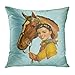 Emvency Set of 4 Throw Pillow Covers Retro Vintage Horse Western Cowboy Cow Girl Pet Cute Rodeo Decorative Pillow Cases Home Decor Square 18x18 Inches Pillowcases