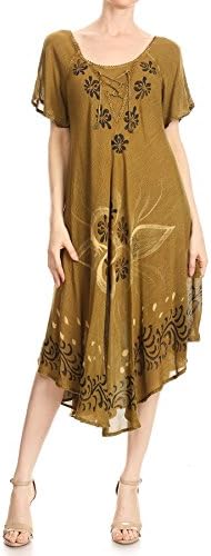 Laddi Women's Asymmetrical Boho Sundress - 7 Colors - Gypsy Style (Olive Mustard)