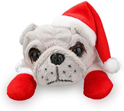 Plushland Christmas Themed Plush Stuffed Bulldog Toy Puppy 8 Inches with Red Santa Hat and Gloves, for Boys and Girls (Gray)