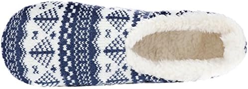 CasStar Women's Acrylic Fibers Indoor Jacquard Ballerina Slippers with Slip-Resistant Dots, Light Blue & White