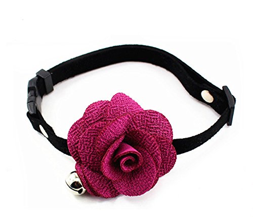 PetFavorites Designer Rose Flower Suede Leather Bow Tie Pet Cat Dog Collar Necklace Jewelry with Bell Charm for Pets Cats Extra Small Dogs Female Puppy Yorkie Girl (Purple, 6 to 7.8-Inch)
