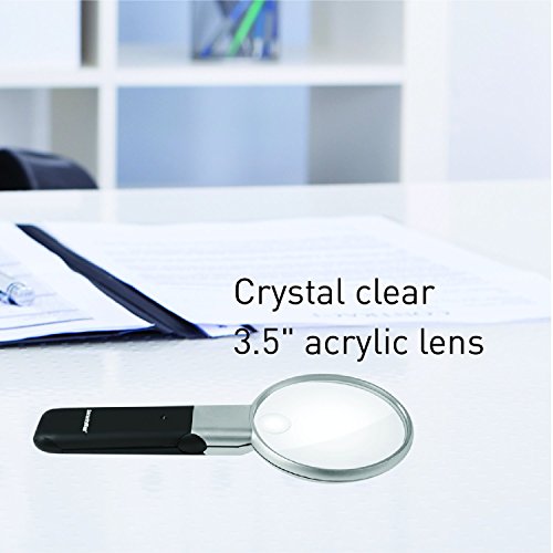 Securityman Hand Held Magnifying Glass with Light and Stand (2 Bright LEDs) 3X 5X Illuminated Magnifier Lens for Seniors, Reading, Macular Degeneration, Maps, Jewelry, Repair, Hobbies & Stamps, etc.