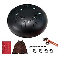 Sanmubo Trade 8-Tone Mini Steel Tongue Drum,6" Hand Drum Steel Pan Percussion with Padded Travel Bag & Drumstick for Yoga Meditation Indoor-Black