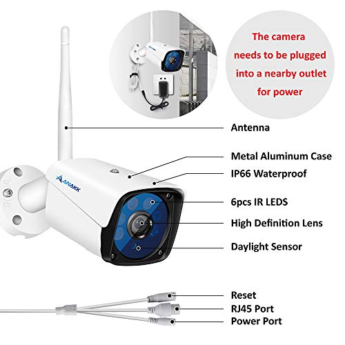 Anakk Wireless WiFi Security Camera 720P Home Surveillance IP Camera with Night Vision Motion Detection 3.6mm Lens Outdoor IP66 Waterproof SD Card Slot
