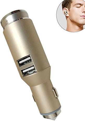 micGem Car Charger with Bluetooth Earbud Headphone, 3 in1 V4.1 Mini Bluetooth Earphone with Dual USB Car Charger Hands-Free Calls&amp;Music Headset with Mic for iPhone, Smartphone(Champagne Gold)