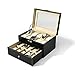 TWING Black Pu Leather 20 Grid Jewelry Watch Display Organizer Gloss Top Box Case Large