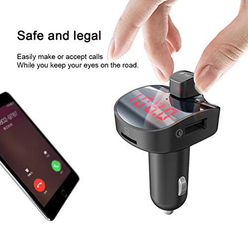 Wireless Bluetooth FM Transmitter Car Kit, Hands Free Calling for All Smartphones 2 USB Ports, PowerIQ Technology SmartCharge Output 2.1A