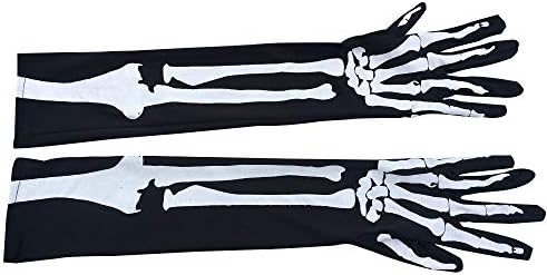 EbuyChX Halloween Long Skeleton Gloves Arm Mittens Evening Party Costumes Black