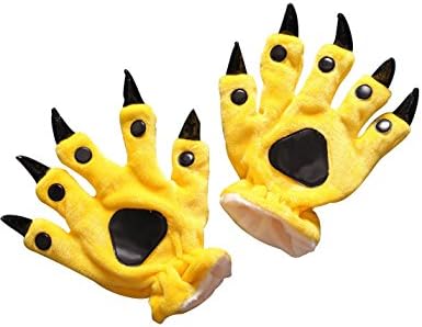 Plush Dinosaur Paw Claw Gloves Soft Winter Mitten Animal Costume Accessories (Yellow)