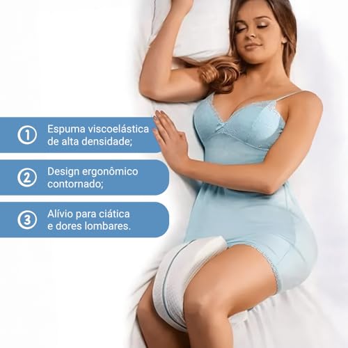 Travesseiro Almofada De Pernas Ortopédico Alivia Dores No Corpo Lombar, Ciática, Articulações, Joelhos e Gravidez - Espuma de Memória