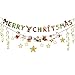2018 Christmas Banner Set (Pre-Strung) Merry Christmas Banner With Gold Stars Gold Foil Swirls
