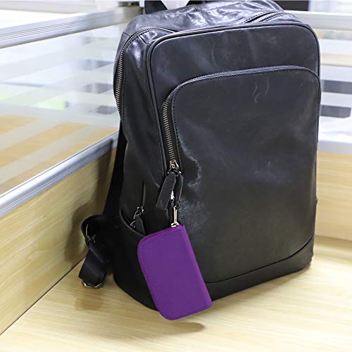 Memory Card Case, WOVTE Portable 8 Pages 22 Slots SD SDHC MMC CF Micro SD Camera Card Holder with 2 Transparent Plastic Storage Boxes , Carabiner and Microfiber Cleaning Cloth (Purple)