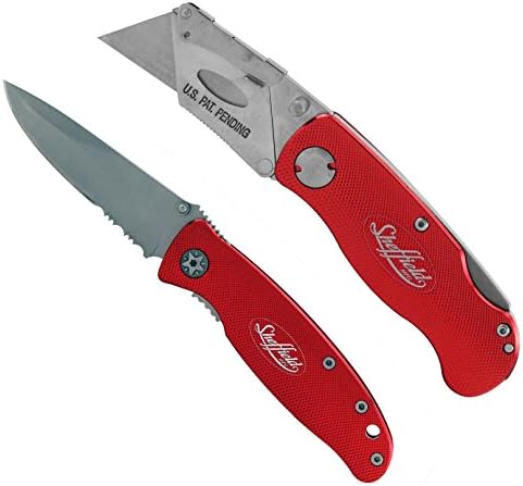 Sheffield 2 Piece Folding Lockback Utility and Pocket Knife Set- Red