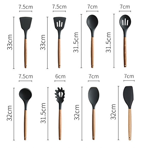 9-Piece Silicone Kitchen Utensils BONUS Silicone Pastry Brush Kitchen -Heat Resistant Cooking Utensil Set with Natural Hard Wood Handle, Non-Stick, BPA Free (Dark Gray) - Thumbnail 4