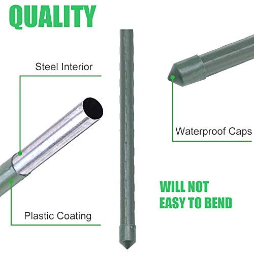 Mininfa Steel Plant Stakes 6 Feet, Plastic Coated Metal Garden Stakes