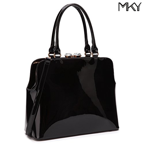 Black Patent Handbag. Women Shiny Patent Leather Handbag Top Handle