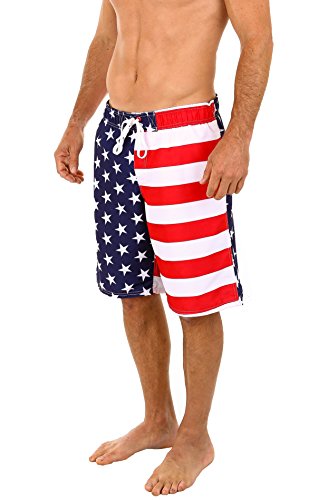 Uzzi Men's Patriotic USA American Flag Swim Trunks M