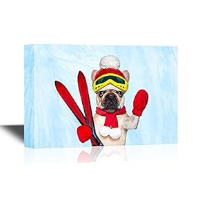 Skiing Canvas Wall Art - Funny Dog with Skiing Equipment - Gallery Wrap Modern Home Art | Ready to Hang - 12x18 inches