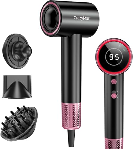Ionic Hair Dryer, 180,000 RPM Professional Hair Dryer - Drying 5X Faster, Light & Compact, 4 Temperature, Overheating Protection and Low Noise (Black)
