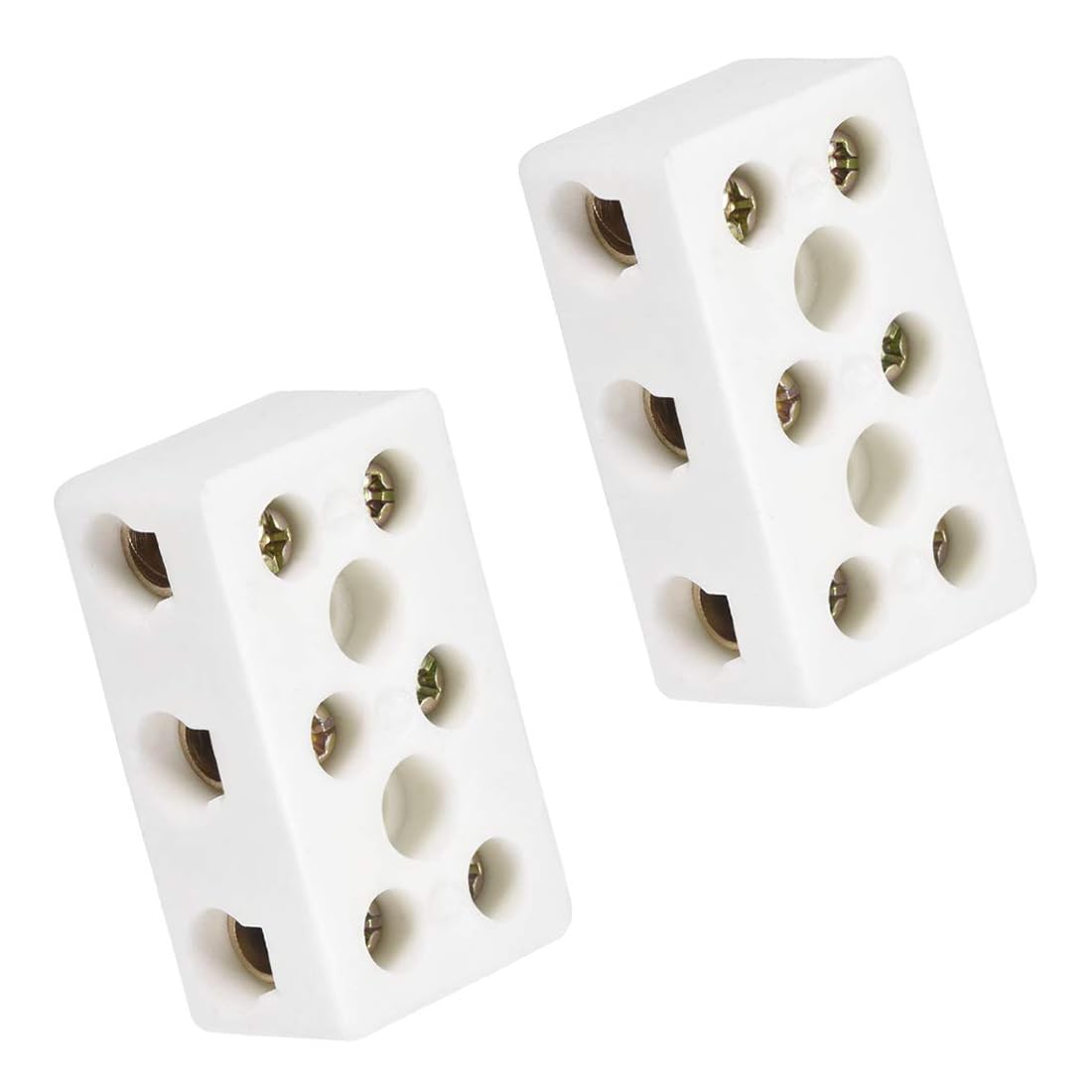 MACHSWON 3 Way Ceramics Terminal Blocks for Electrical Wire Cable, High Temp Porcelain Ceramic Connectors 3 Position 8 Hole Ceramic Wiring Terminal Blocks 48 x 28 x 19mm 2pcs