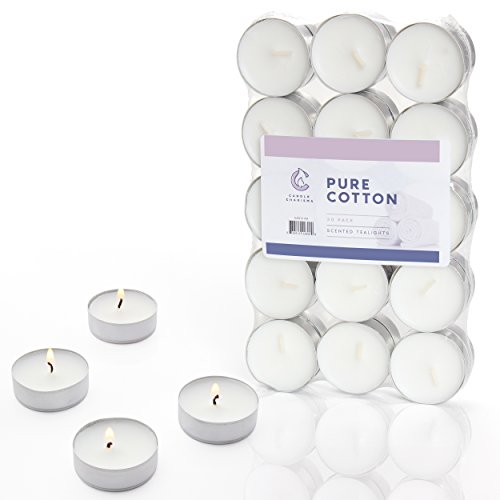 Cotton Scented Tealight Candles for Holiday Yoga Aromatherapy Relaxation Bath Shower 30 Pack MADE IN USA (PURE COTTON)