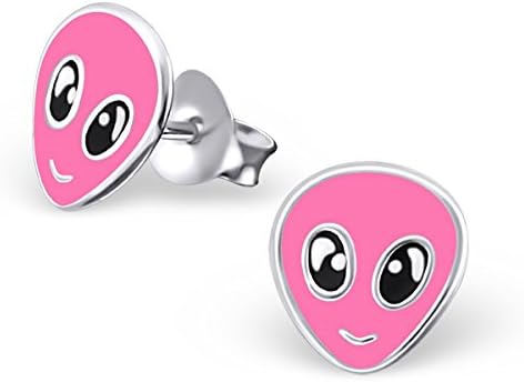 Pink Alien UFO Sterling Silver Earring Studs for Girls by Kate Benson