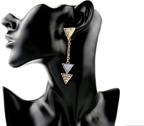 CLEARANCE Long Gold Spike Triangle Opal Crystal Ear Jacket Double Sided Stud Back Front Earrings