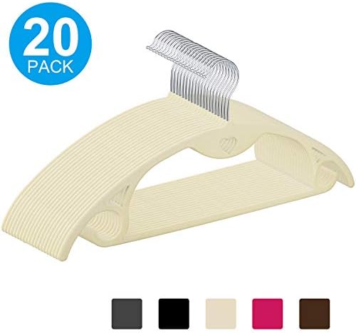 IEOKE Velvet Hangers, Non slip Clothes Hangers Heavy Duty 360 Swivel Hanger Hook Ultra Thin Clothes Racks Perfect for Space Saving (20 PACK) (Beige-20)