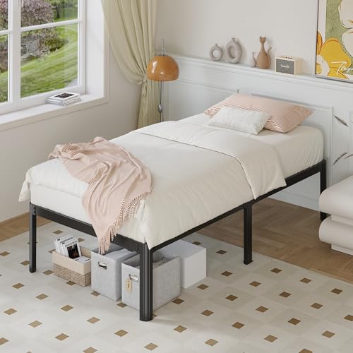 Yicensen Marco de Cama Individual de 36 cm de Altura, Metal Cama Individual con Patas Redondeadas de Esquina Plataforma Resistente Cama Muy Resistente Fácil Montaje, Sin Ruido, Negro