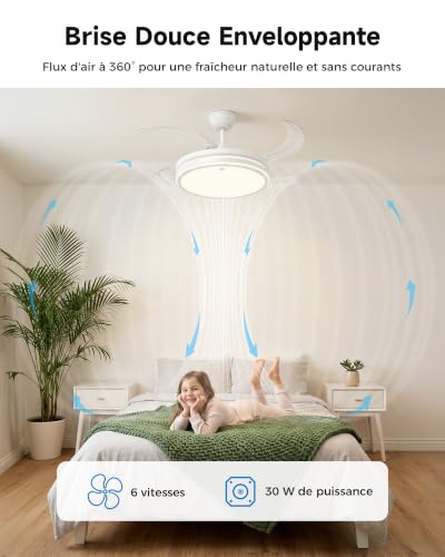 Woox Ceiling Fan with 42" Lamp, 4 Retractable Blades, Silent DC 30W Motor, 50W LED Dimmable, 6 Speed, Summer/Winter, Remote Control | LED 50W Variable without Bearing (CCT), 4 Retractable Blades, Silent 30W DC Motor, 6 Speed, Summer/Winter, Remote Control