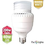 [100-120v ONLY, Residential Version] PacLights Ultra200 Performance LED Light Bulb 40-watt, Warm White, 200w Equivalent Replacement (3262 lumens), E26 Medium Base